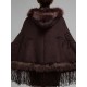 Elegant Women Faux Fur Tassel Hooded Cloak Coat