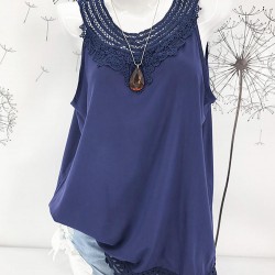 Plus Size Cotton Pure Color Lace Hem Tank Tops
