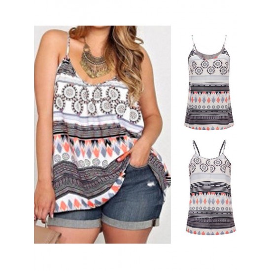 Sexy Women Geometric Print Strap Tank Tops