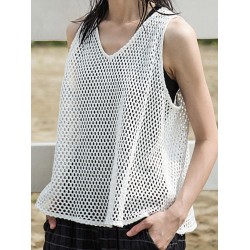 Women Brief Solid Color Sleeveless Mesh Tank Tops