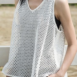 Women Brief Solid Color Sleeveless Mesh Tank Tops