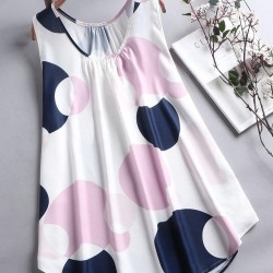 Women Casual Polka Dot Sleeveless Tank Top Blouse