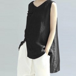 Women Vintage Sleeveless V-neck Tank Tops Blouse