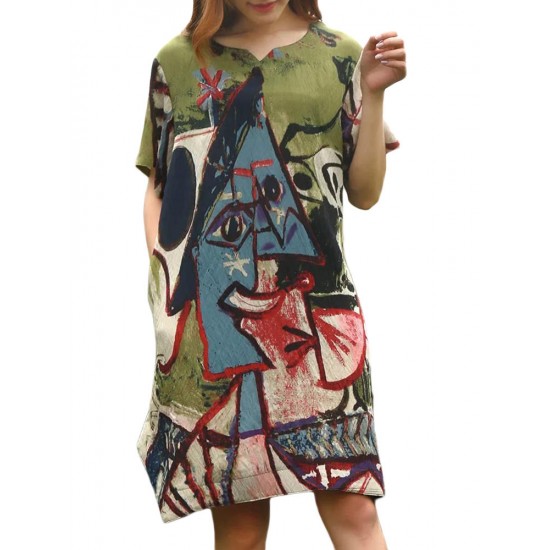 Elegant Women Colorful Printed Short Sleeve Mini Dress
