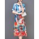 Plus Size Silk A-Line Short Sleeve Chinese Style  Dress