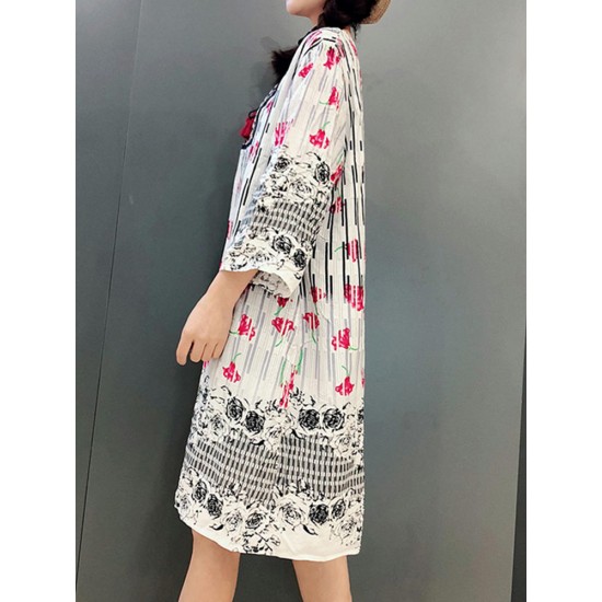 Women Vintage Ethnic Style Long Sleeve Floral Dress