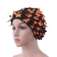 Cute Double Butterfly Pearl Manual Patchwork Stretchy Waterproof Swimming Cap