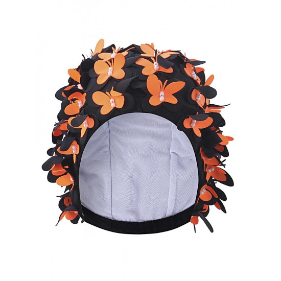 Cute Double Butterfly Pearl Manual Patchwork Stretchy Waterproof Swimming Cap