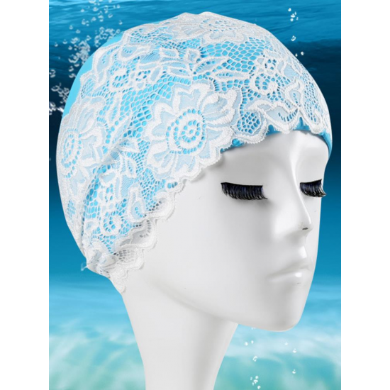 PU Professional Waterproof Comfortable Paddy Lace Embroidery Women Adult Swimming Cap