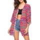 Plus Size 3/4  Sleeves Printing Beach Cover-Ups