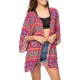 Plus Size 3/4  Sleeves Printing Beach Cover-Ups