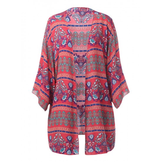 Plus Size 3/4 Sleeves Printing Beach Cover-Ups Plus Size 3/4 Sleeves Printing Beach Cover-Ups