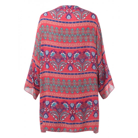 Plus Size 3/4 Sleeves Printing Beach Cover-Ups Plus Size 3/4 Sleeves Printing Beach Cover-Ups