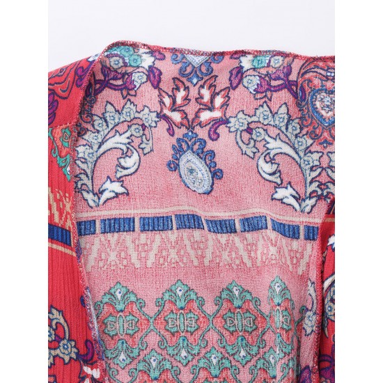 Plus Size 3/4 Sleeves Printing Beach Cover-Ups Plus Size 3/4 Sleeves Printing Beach Cover-Ups