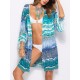 Plus Size Printed Three Quarter Sleeve Sun Protection Blouse Beach Cover-Ups