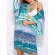 Plus Size Printed Three Quarter Sleeve Sun Protection Blouse Beach Cover-Ups