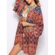 Plus Size Printed Three Quarter Sleeve Sun Protection Blouse Beach Cover-Ups