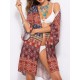 Plus Size Printed Three Quarter Sleeve Sun Protection Blouse Beach Cover-Ups