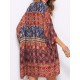 Plus Size Printed Three Quarter Sleeve Sun Protection Blouse Beach Cover-Ups