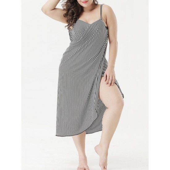 Plus Size Stripes Muti-way Wear Braces Dress Beach Towel Cover-Ups Bathingsuit