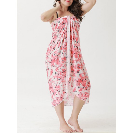 Plus Size Women Soft Printed Multi-way Wear Beach Dress Bathing Cover-Ups Plus Size Women Soft Printed Multi-way Wear Beach Dress Bathing Cover-Ups