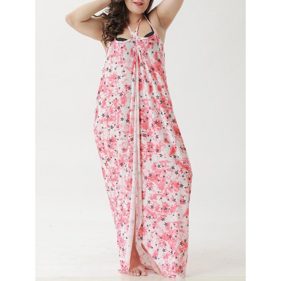Plus Size Women Soft Printed Multi-way Wear Beach Dress Bathing Cover-Ups