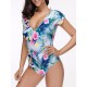 Conservative Double V Flower Printed One Piece Swimwear Beach Bathing Suit