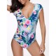 Conservative Double V Flower Printed One Piece Swimwear Beach Bathing Suit