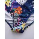 Conservative Printed Padding Long-sleeved Front Zipper Swimsuit