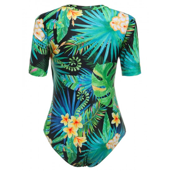 Cover Belly Front Zipper Wireless Printed  Diving Suits Women Swimwear