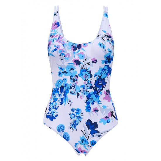 Criss-Cross Plum Blossom Printed One-Pieces Swimwear