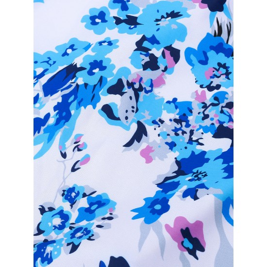 Criss-Cross Plum Blossom Printed One-Pieces Swimwear Criss-Cross Plum Blossom Printed One-Pieces Swimwear