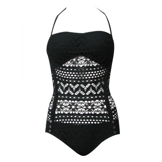 Crochet One Piece Swimsuit Black Backless Siamese Swimsuit For Women