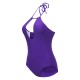 Elasticity Chest Hollow Out Solid Color Halter Swimwear
