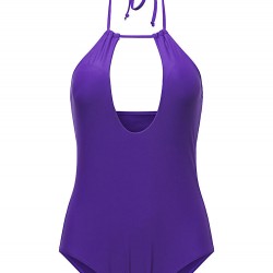 Elasticity Chest Hollow Out Solid Color Halter Swimwear