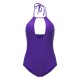 Elasticity Chest Hollow Out Solid Color Halter Swimwear