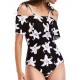 Flounce Flowers Printed Off Shoulder String Bathing Suit