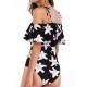 Flounce Flowers Printed Off Shoulder String Bathing Suit