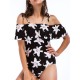 Flounce Flowers Printed Off Shoulder String Bathing Suit