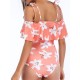 Flounce Flowers Printed Off Shoulder String Bathing Suit