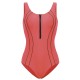 Front Zipper Hollow Out Criss-Cross Back Quick Drying Stretchy One Piece Swimsuits