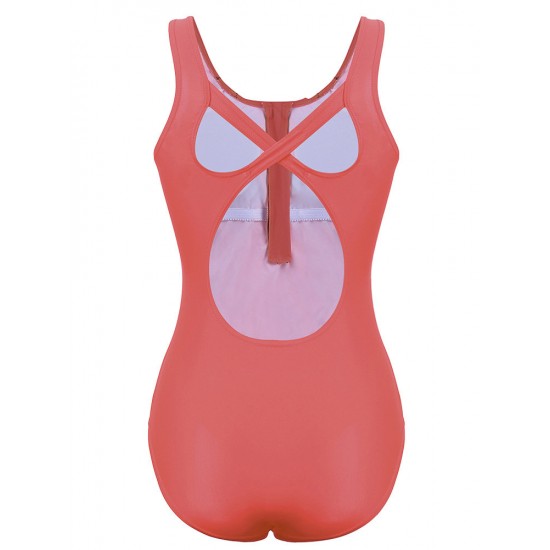 Front Zipper Hollow Out Criss-Cross Back Quick Drying Stretchy One Piece Swimsuits