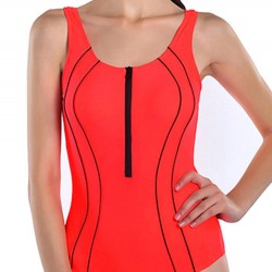 Front Zipper Hollow Out Criss-Cross Back Quick Drying Stretchy One Piece Swimsuits
