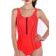 Front Zipper Hollow Out Criss-Cross Back Quick Drying Stretchy One Piece Swimsuits