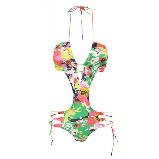 Halter One Piece Swimsuit Printing Strap Bikini Beach Bathing Suit Halter One Piece Swimsuit Printing Strap Bikini Beach Bathing Suit