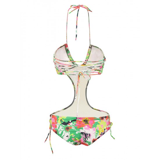 Halter One Piece Swimsuit Printing Strap Bikini Beach Bathing Suit