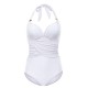 Push Up Wave Cut Halter One Piece Swimsuit Gather Slimming Swimwear For Women