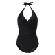 Sexy Backless Halter Close-fitting Solid Swimsuit High Elastic Padded One Piece