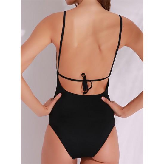 Sexy Backless Swimsuit Wire Free Hollow Out Deep V One Piece Bathing Suits
