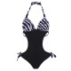 Sexy Halter Plunge Polka Dot Zebra Swimwear Backless Wireless One Piece